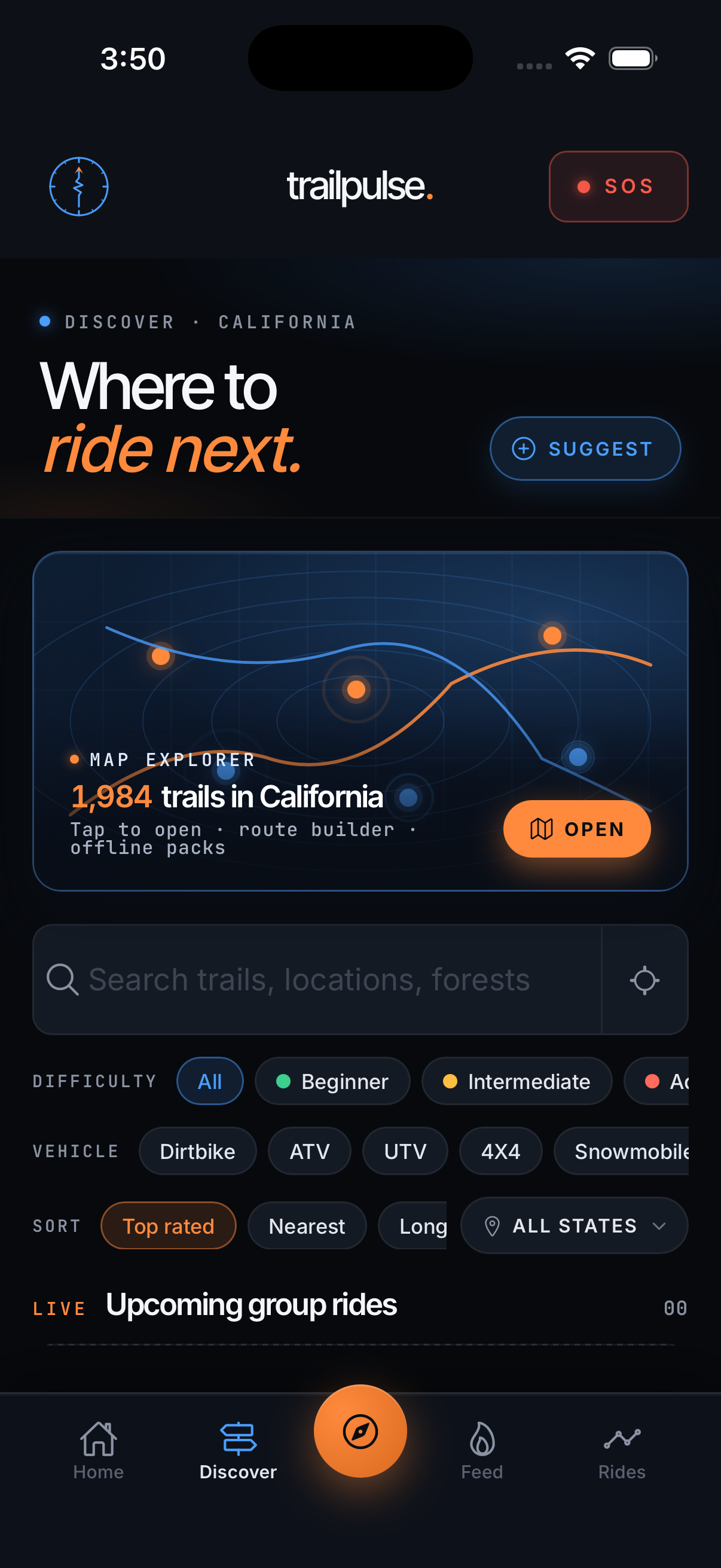 Trailpulse discover screen