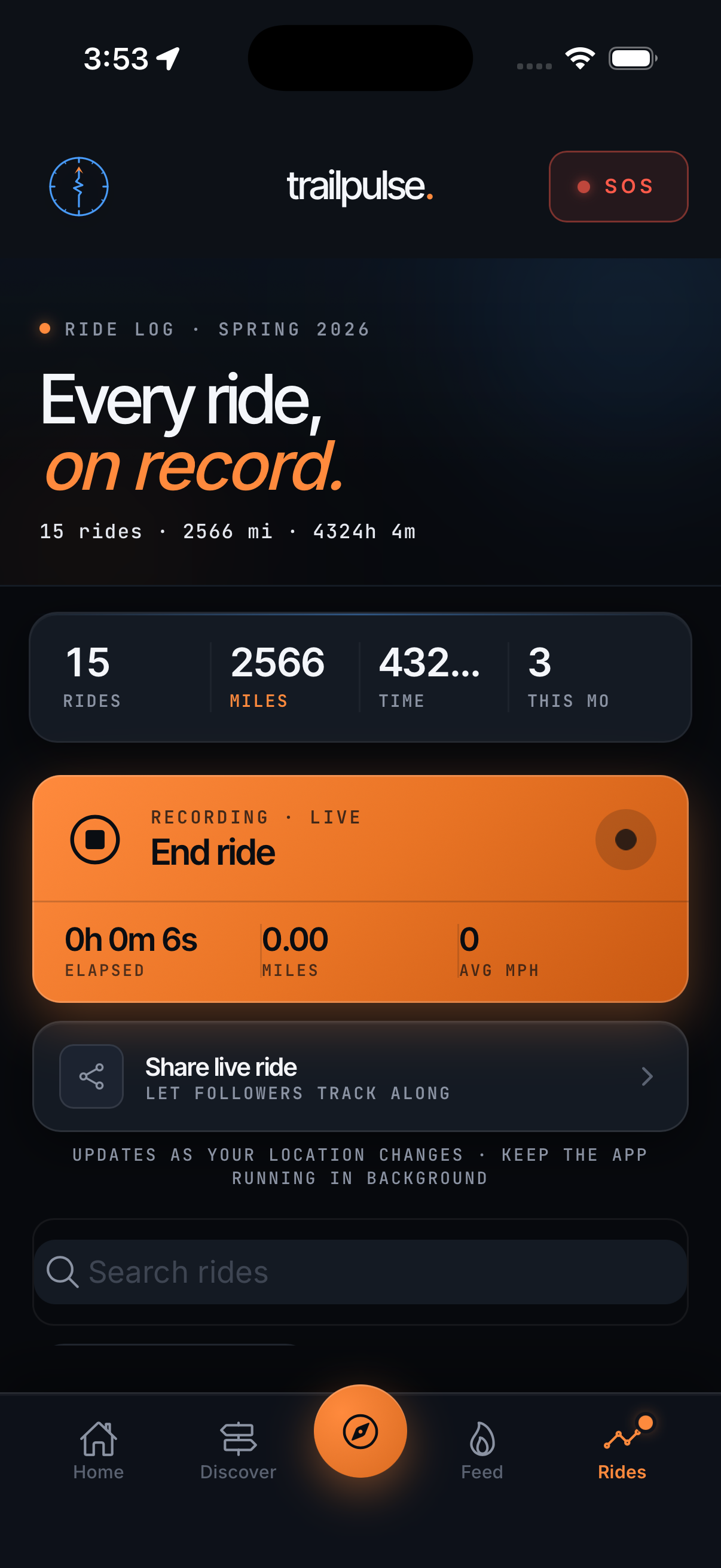 Trailpulse ride screen